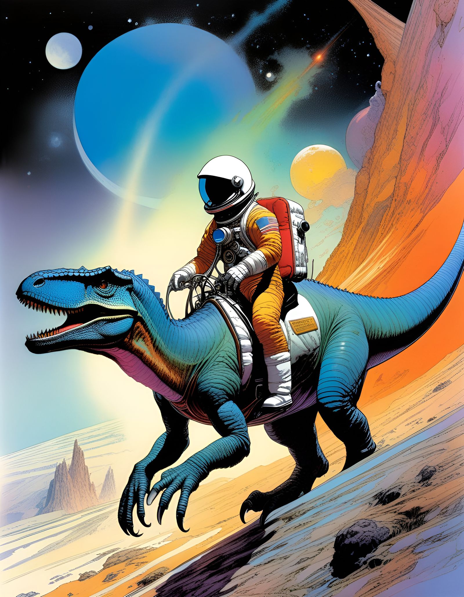 Astronaut Rides Dinosaur: Photorealistic Digital Art