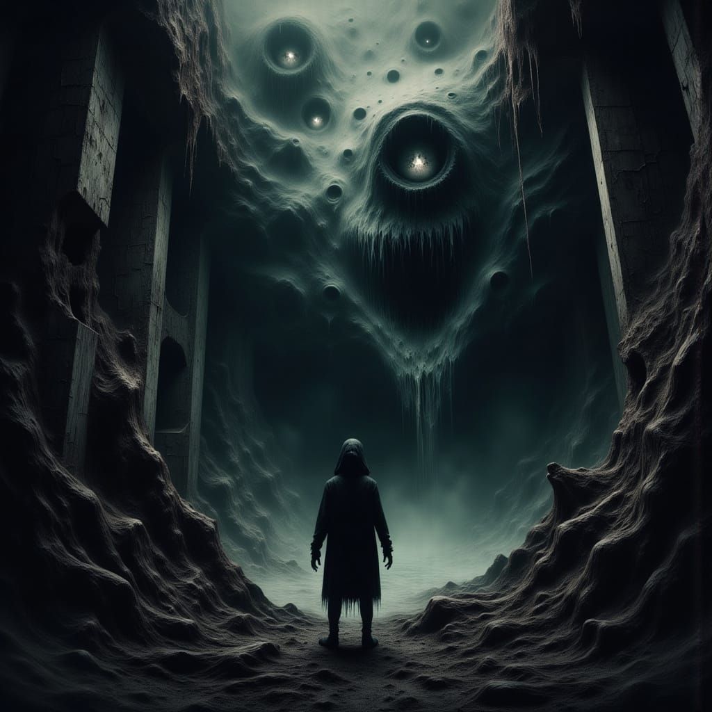 Surreal Scene of Dark Fantasy, with Twisted Wooden Frame and...