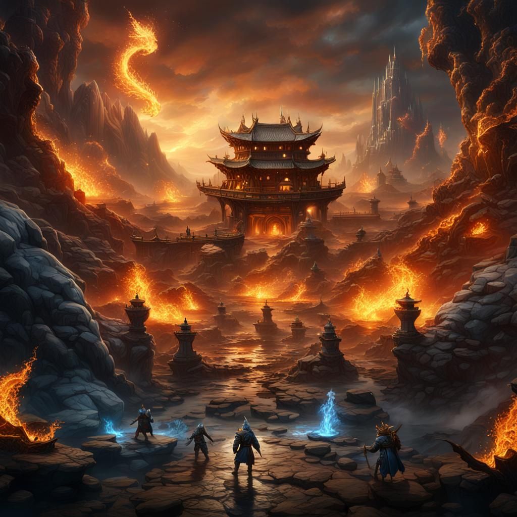 Elemental Battle: Detailed Matte Painting in 8k