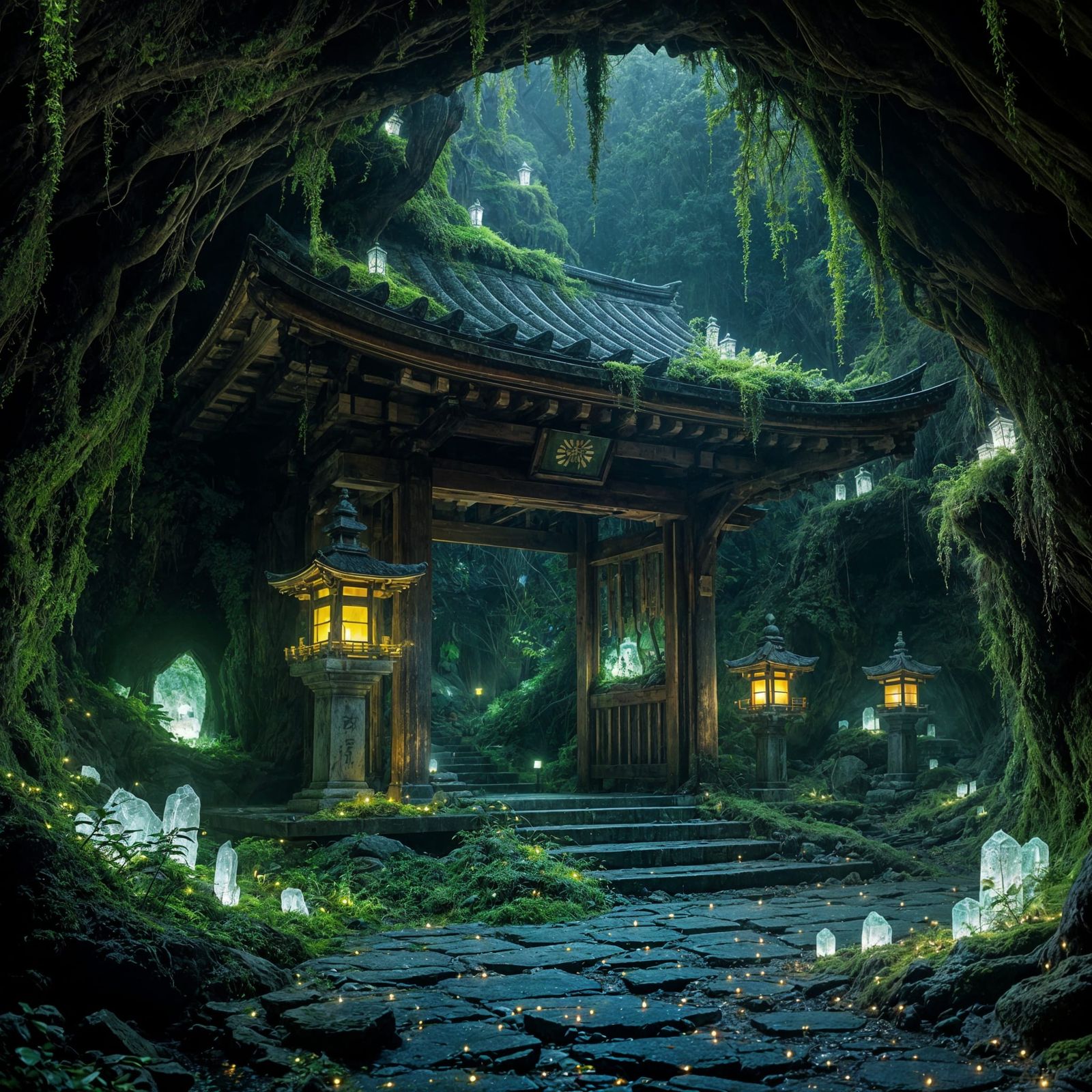 Mysterious Japanese Cave Shrine Glows with Ethereal Light