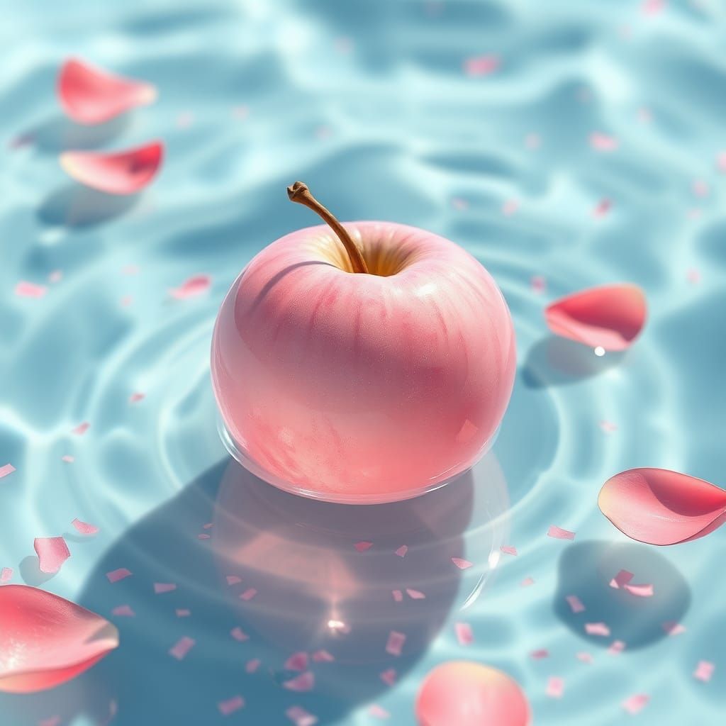 Crystal Pink Apple Floating: 3D Anime Art