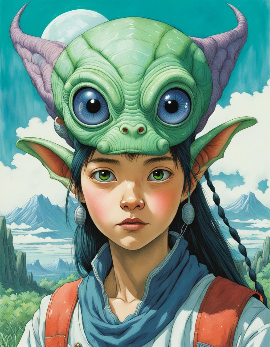 Anthro Alien Merchant in Pastel Risograph Style