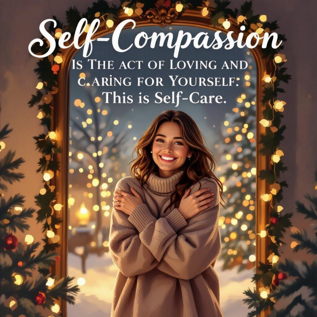 Woman Embraces Self-Love in Cozy Christmas Home