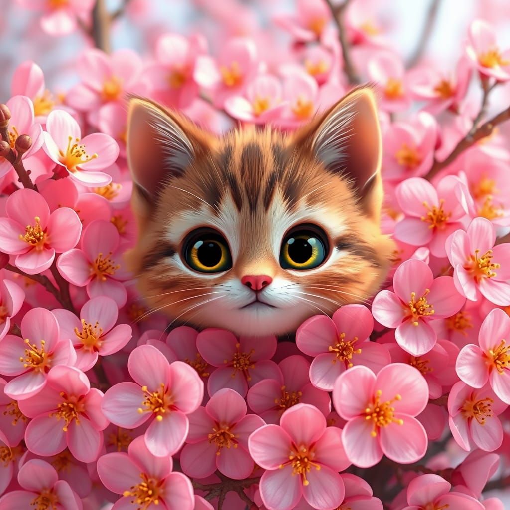 Surreal Cherry Blossom Cat Revealed in Vibrant Hyper-Realist...