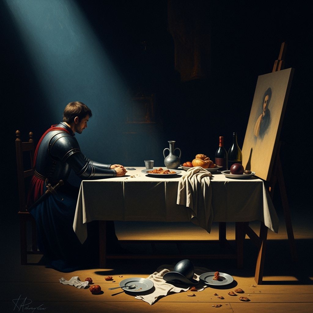 Lone Figure Awaits Final Event in Painterly Style