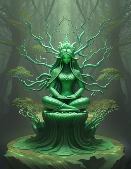 Jade Branch Statue with Spiritual Forest Energy