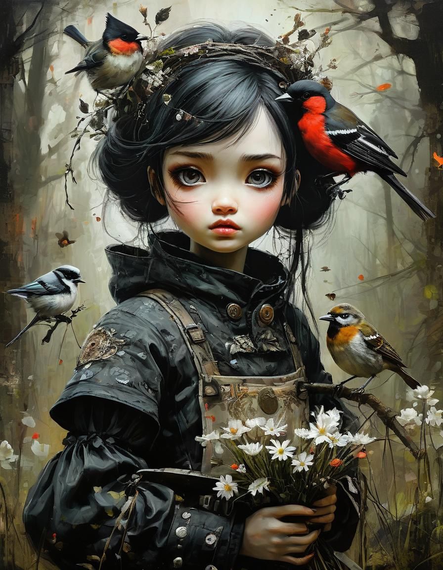 Magical Forest Collage in Mixed Media Style