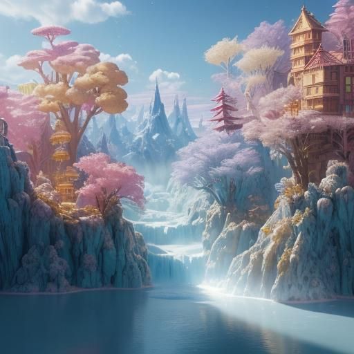Colorful Candy Forest Macro Landscape in 3D Anime Art