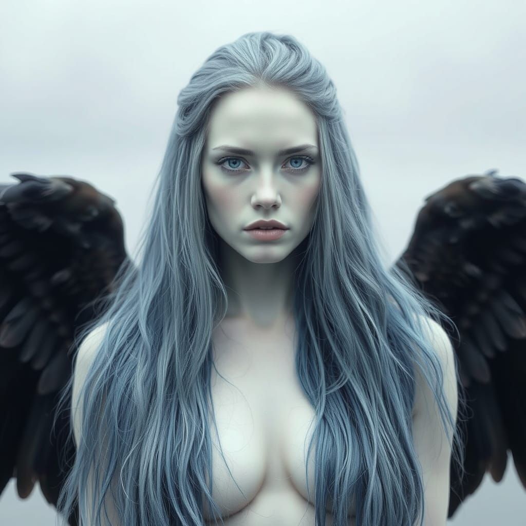 Hyperrealistic Siren Kissing Archangel in Stormy Ocean