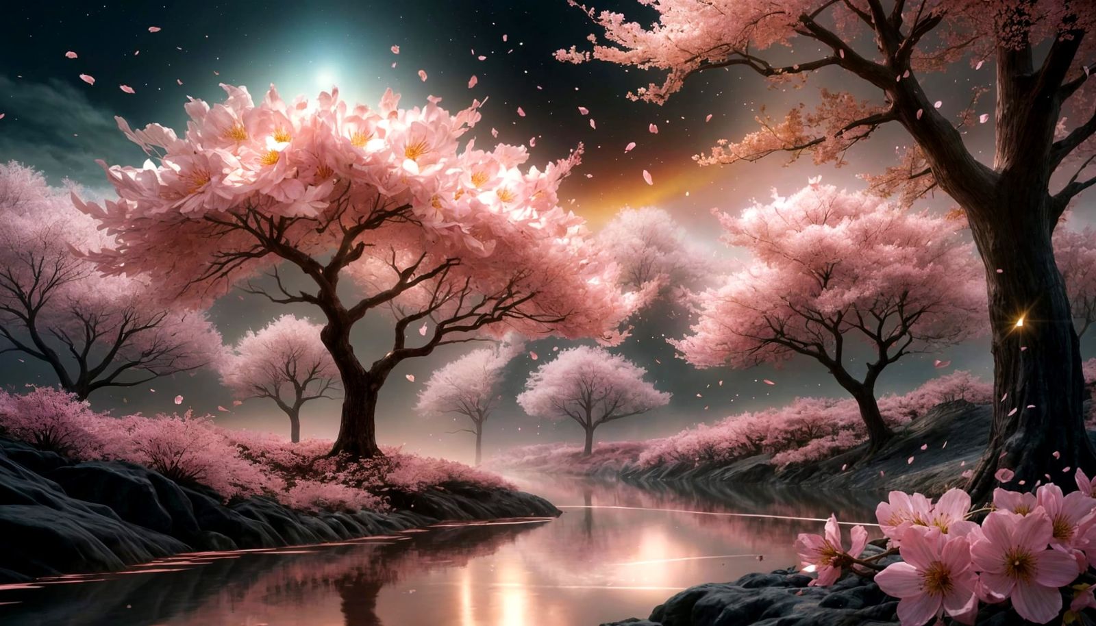 Ethereal Cherry Blossom Night in Sfumato Style