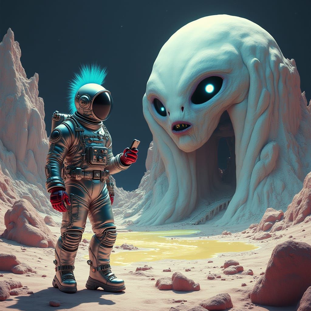 Astronaut Confronts Alien Portal on Distant Planet