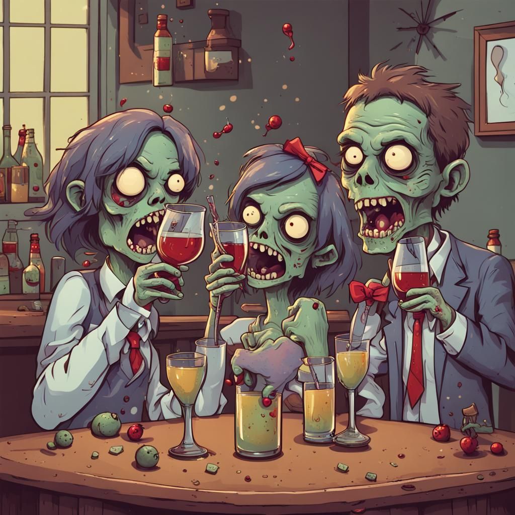 Cute Zombies Celebrate New Year's Toast