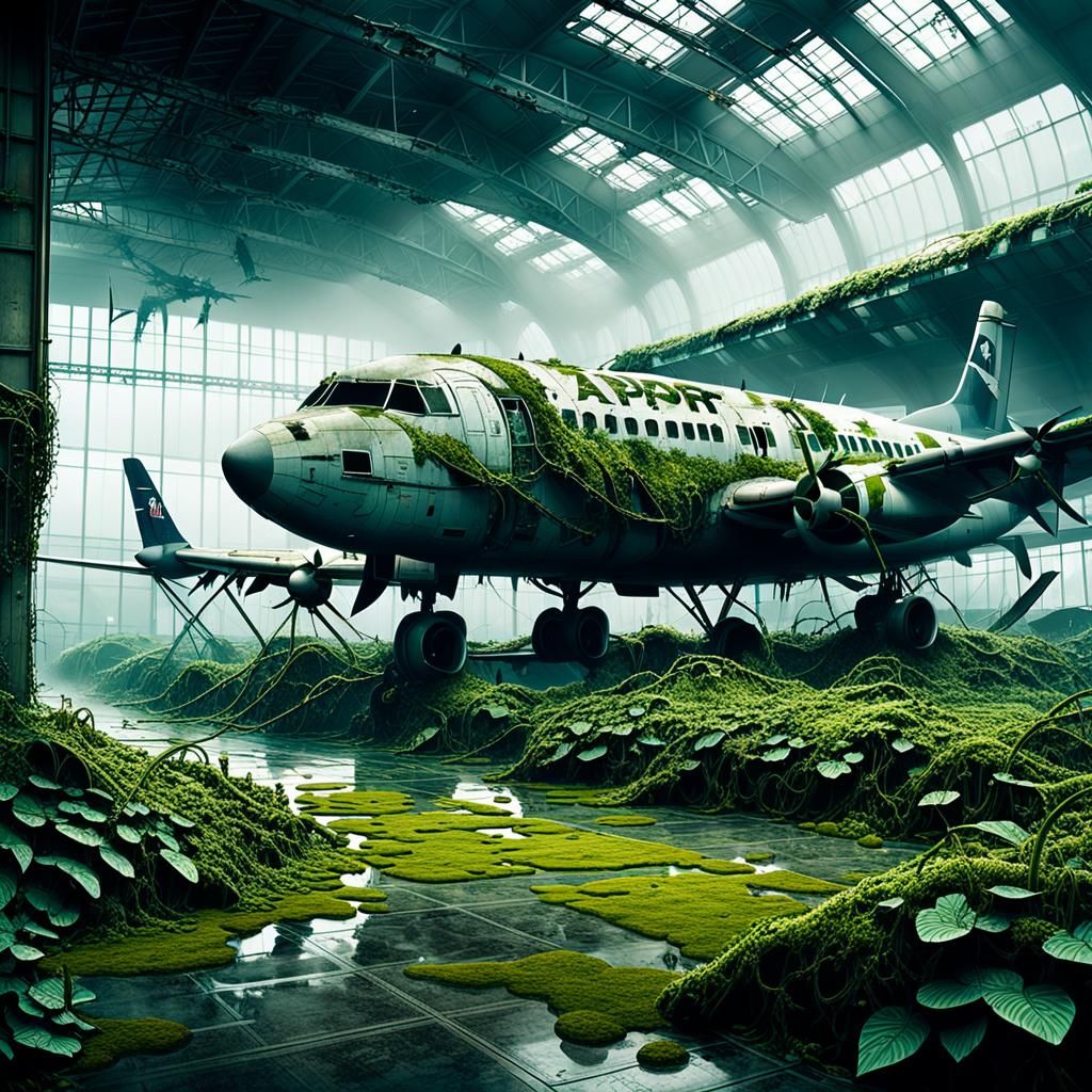 Melancholic Abandoned Airport Scene in Hyperdetailed Digital...