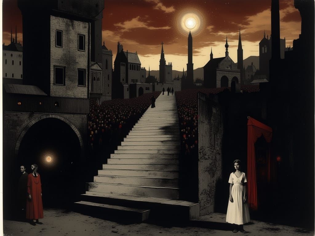 Dystopian Hellscape in a Gilded Sunset, Inspired by Giorgio ...