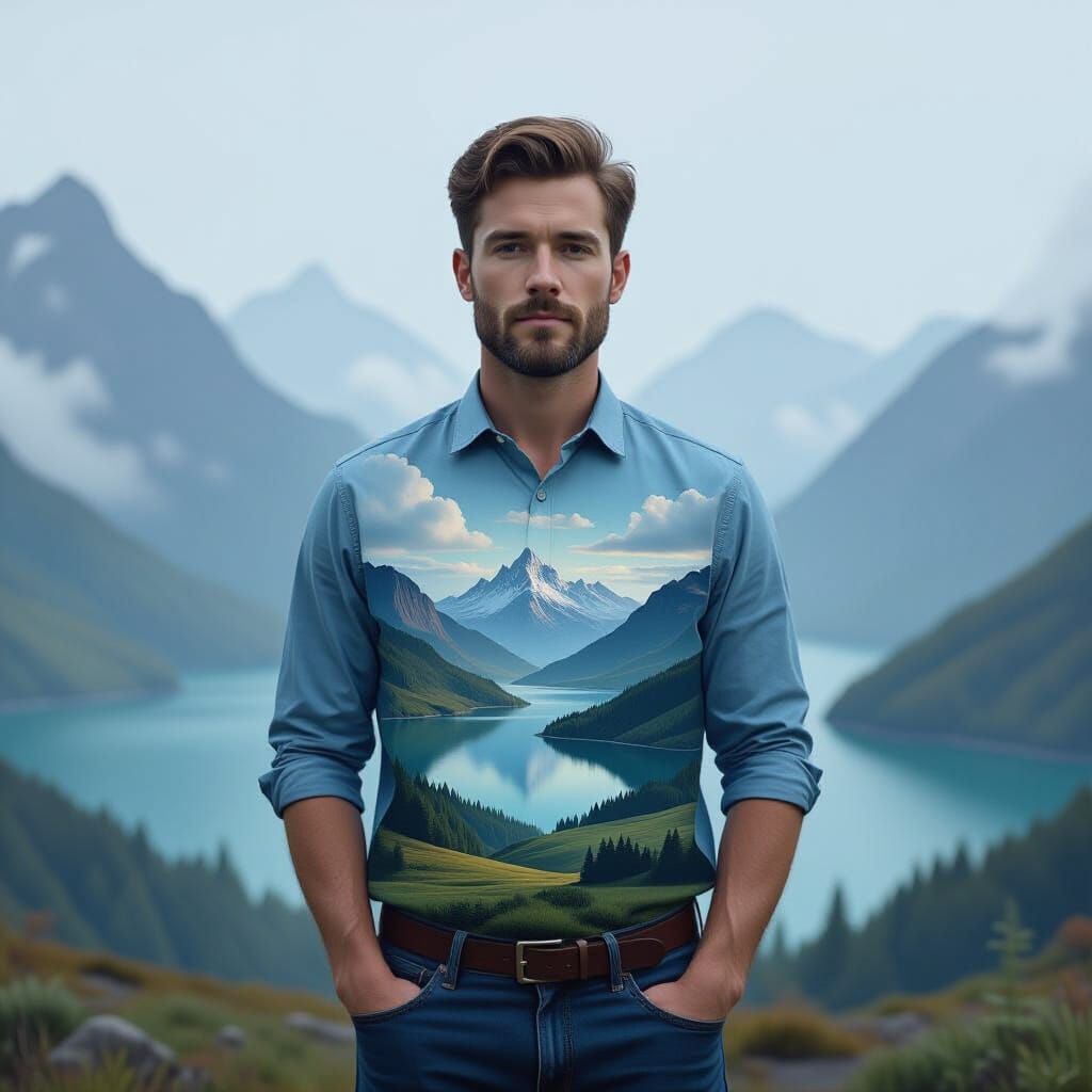 Surreal Landscape Within a Transparent Man