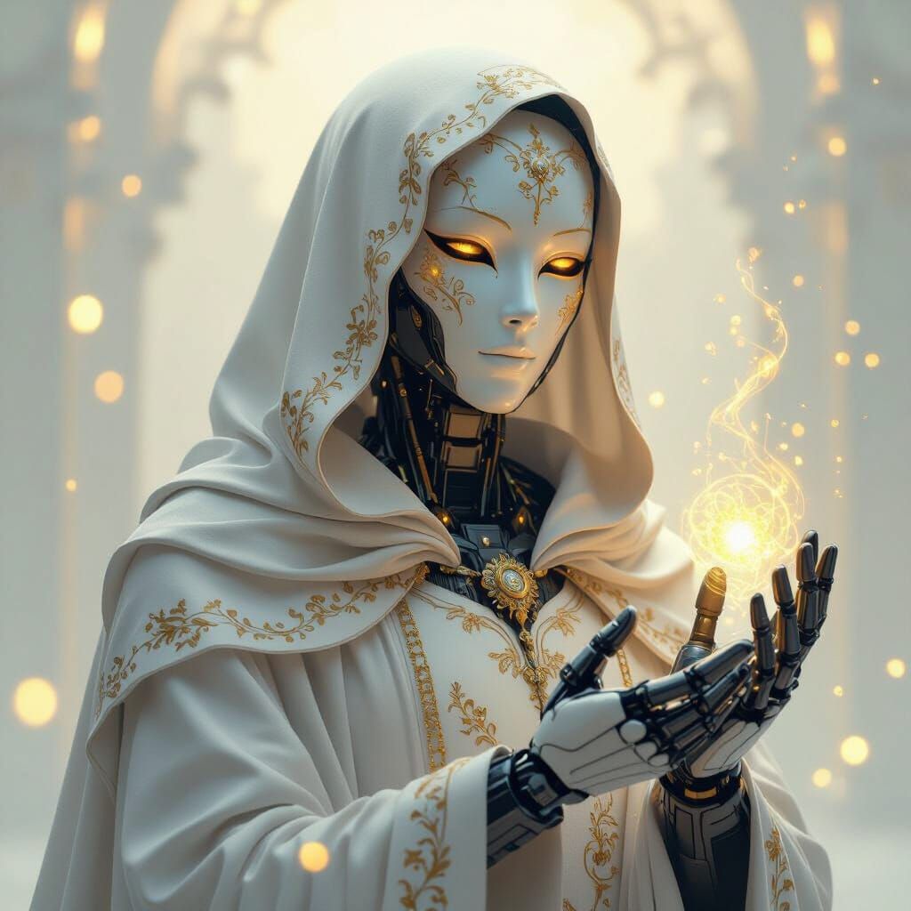 Robotic Oracle with Porcelain Mask Dispensing Healing Magic