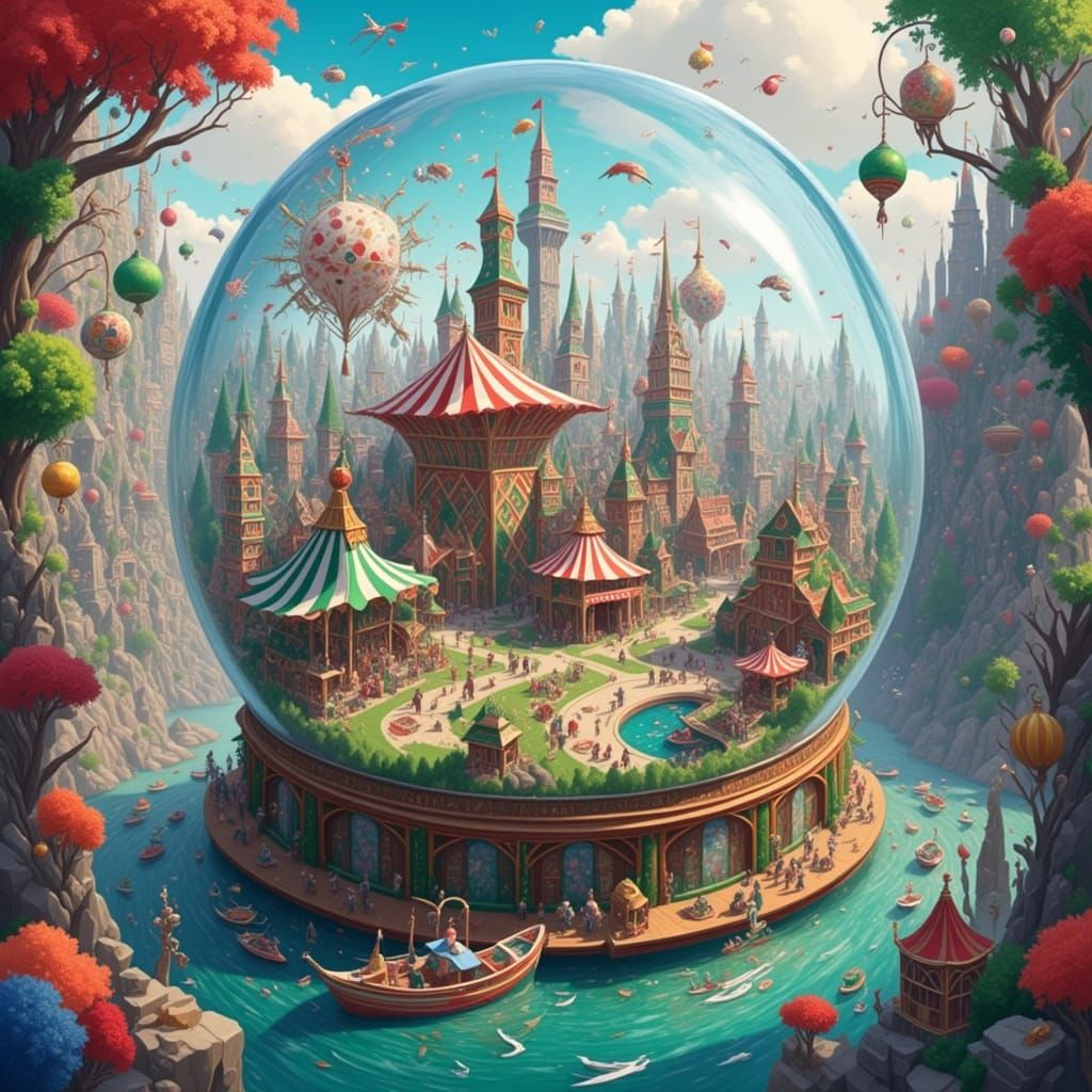 Miniature Amusement Park Inside Snow Globe