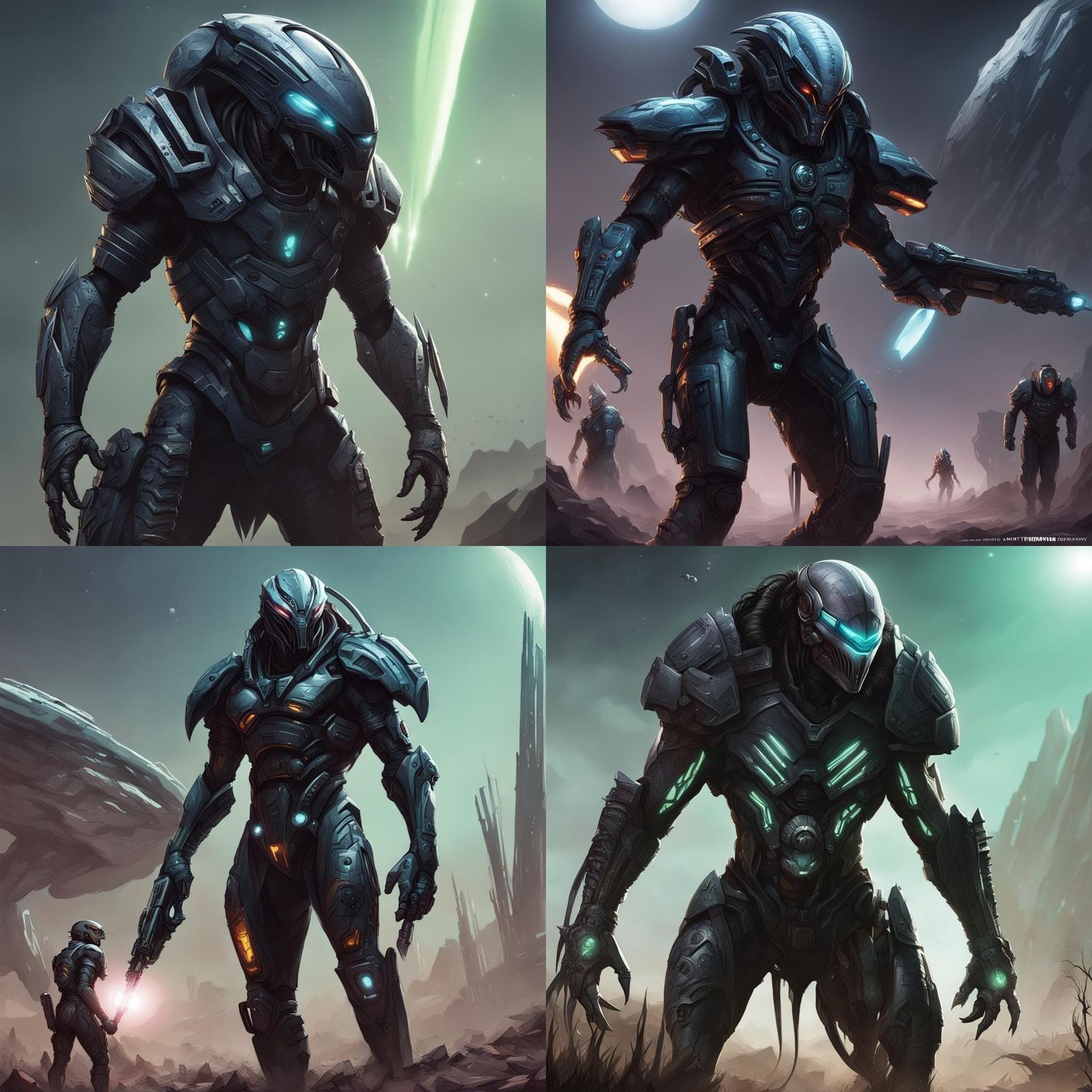 Futuristic Xul Solar Style 'Predator' vs 'Alien' Scene