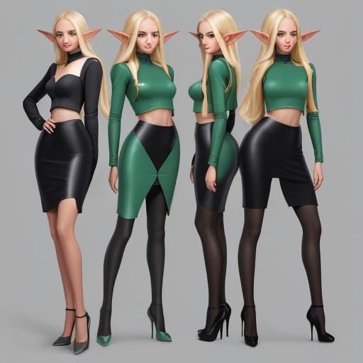 Elf in Flight Suit, Pencil Skirt, and Heels