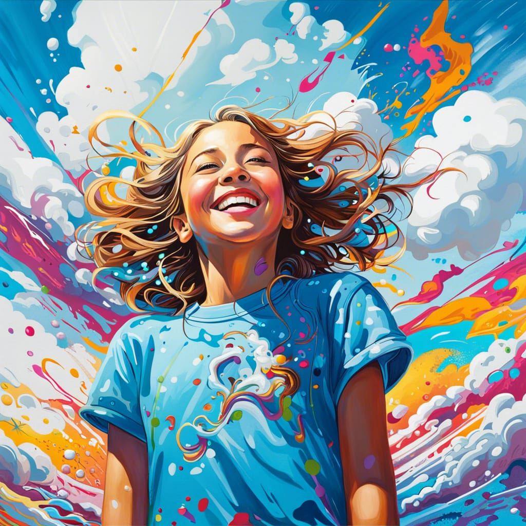 Happy Girl Playing: Hyperdetailed Graffiti Splash Art