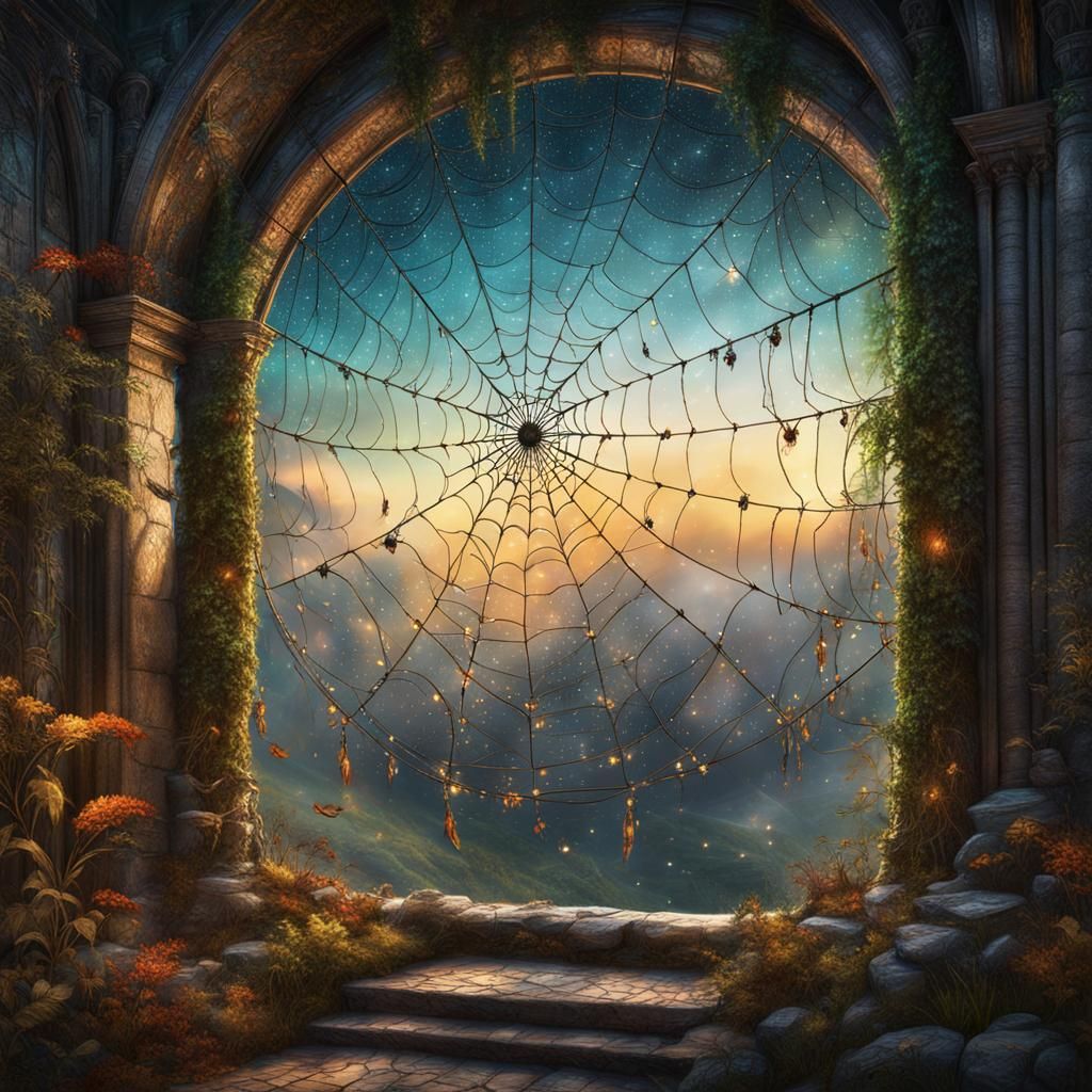 Giant Spider Web Dreamcatcher in Detailed Matte Painting