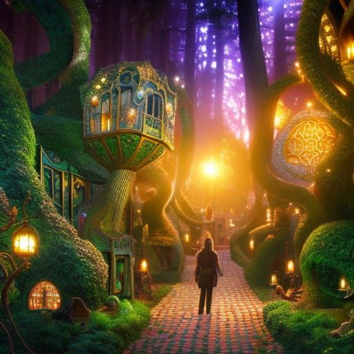 Detailed Fairy Maze with Tree Houses