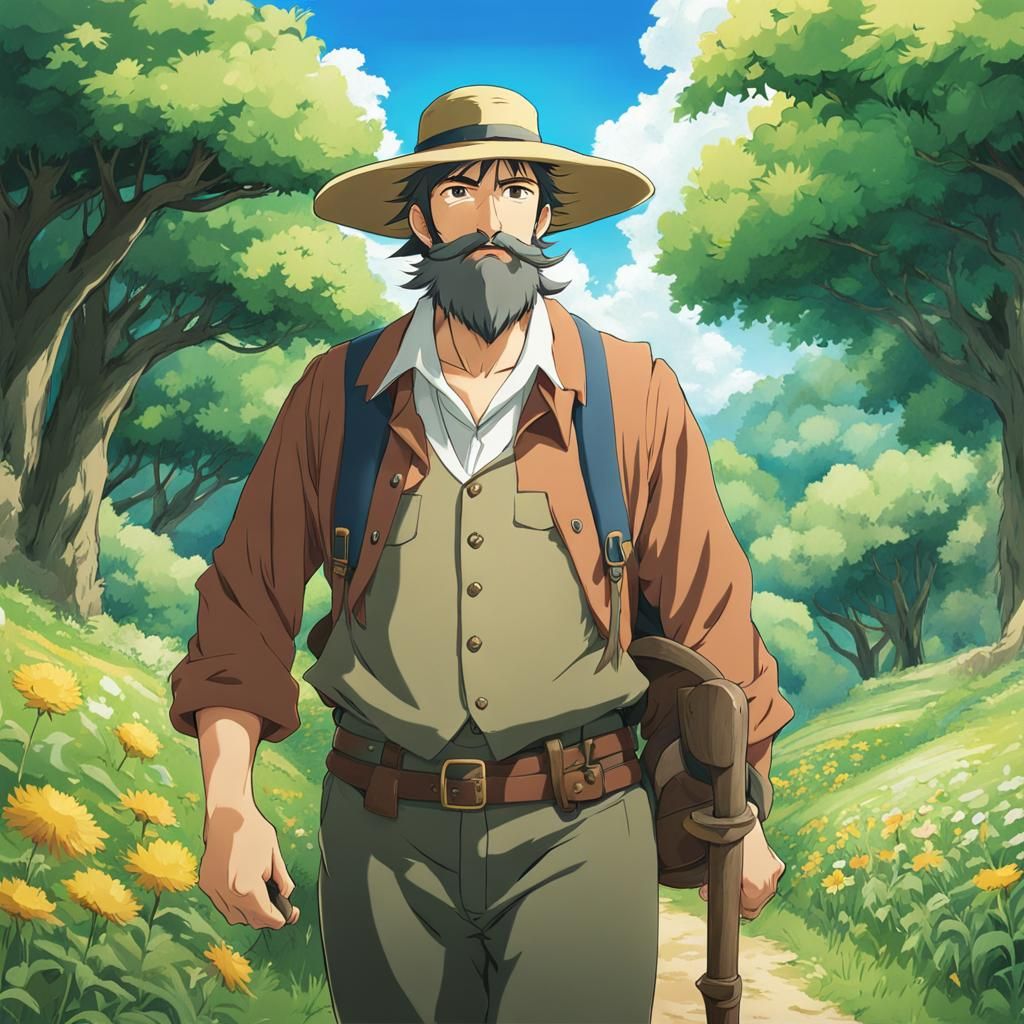 Farmer Ready for Adventure in Studio Ghibli Style
