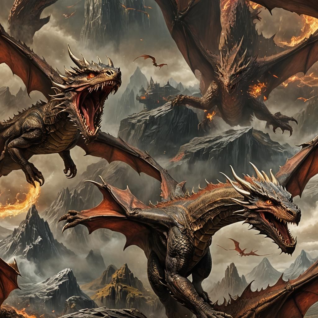 Hyperrealistic Smaug Dragon Guarding Treasure