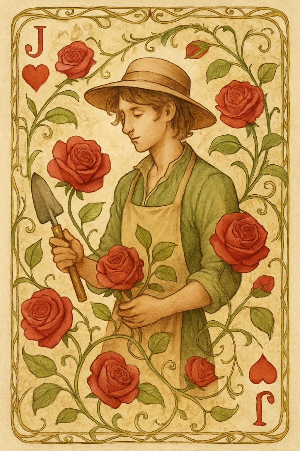 Art Nouveau Jack of Hearts with Gardener Lad