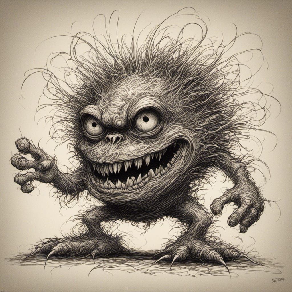 Ed Roth Style Rat Fink Monster Pencil Drawing