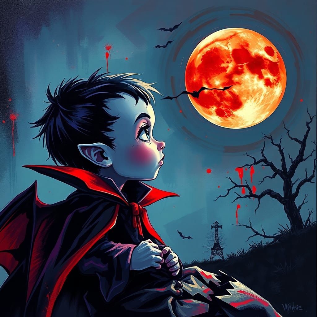 Baby Dracula and Blood Moon Graffiti Art