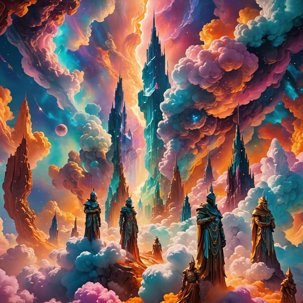 Guardians in Abstract Realm: Surrealism in Neon Hues