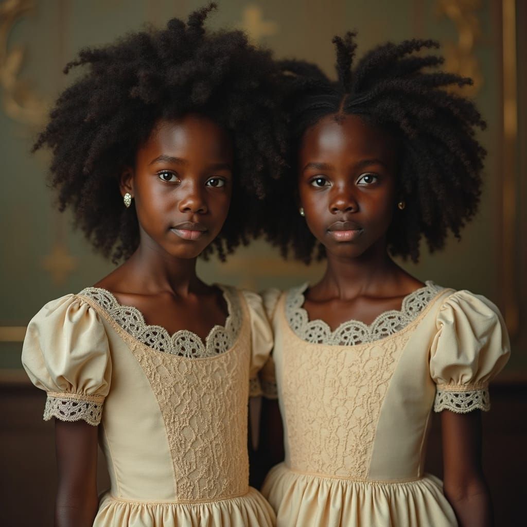 Baroque Twin Girls in Sunday Dresses: Renaissance Style