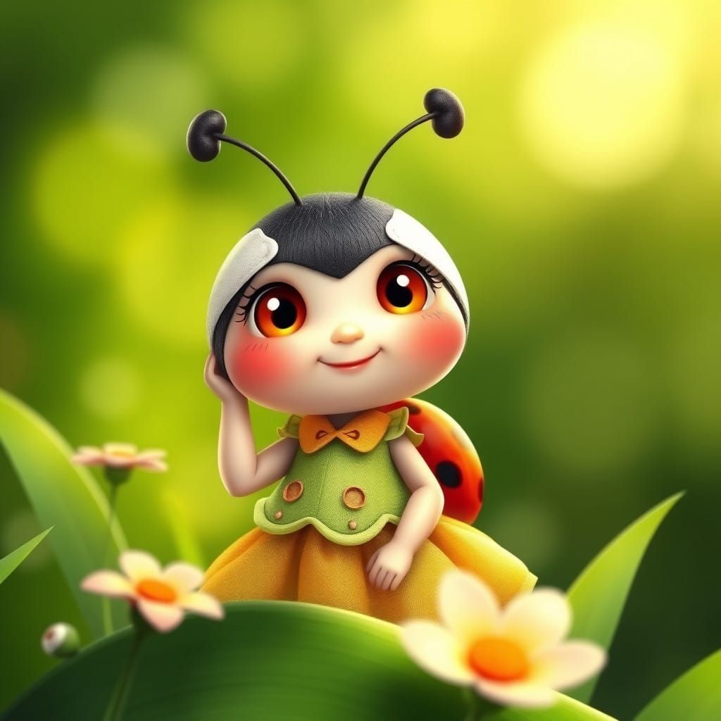 Whimsical Ladybug Girl in Enchanting Fairy Tale Style
