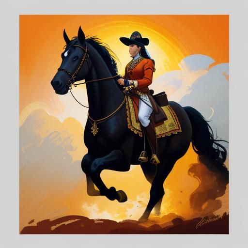 Impressionist Gouache Portrait of Girl with Falcon