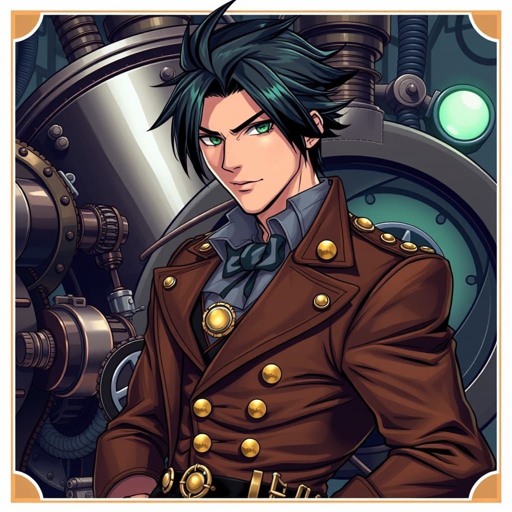 Steampunk Gentleman Poses by Innovative Machine in Dynamic M...