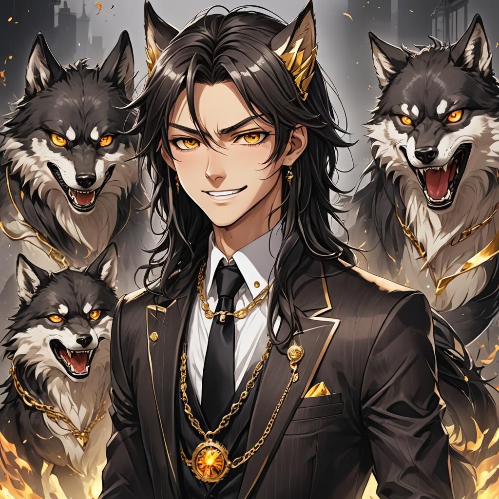 Anime-Style Prince with Wolf Ears and Amber Eyes