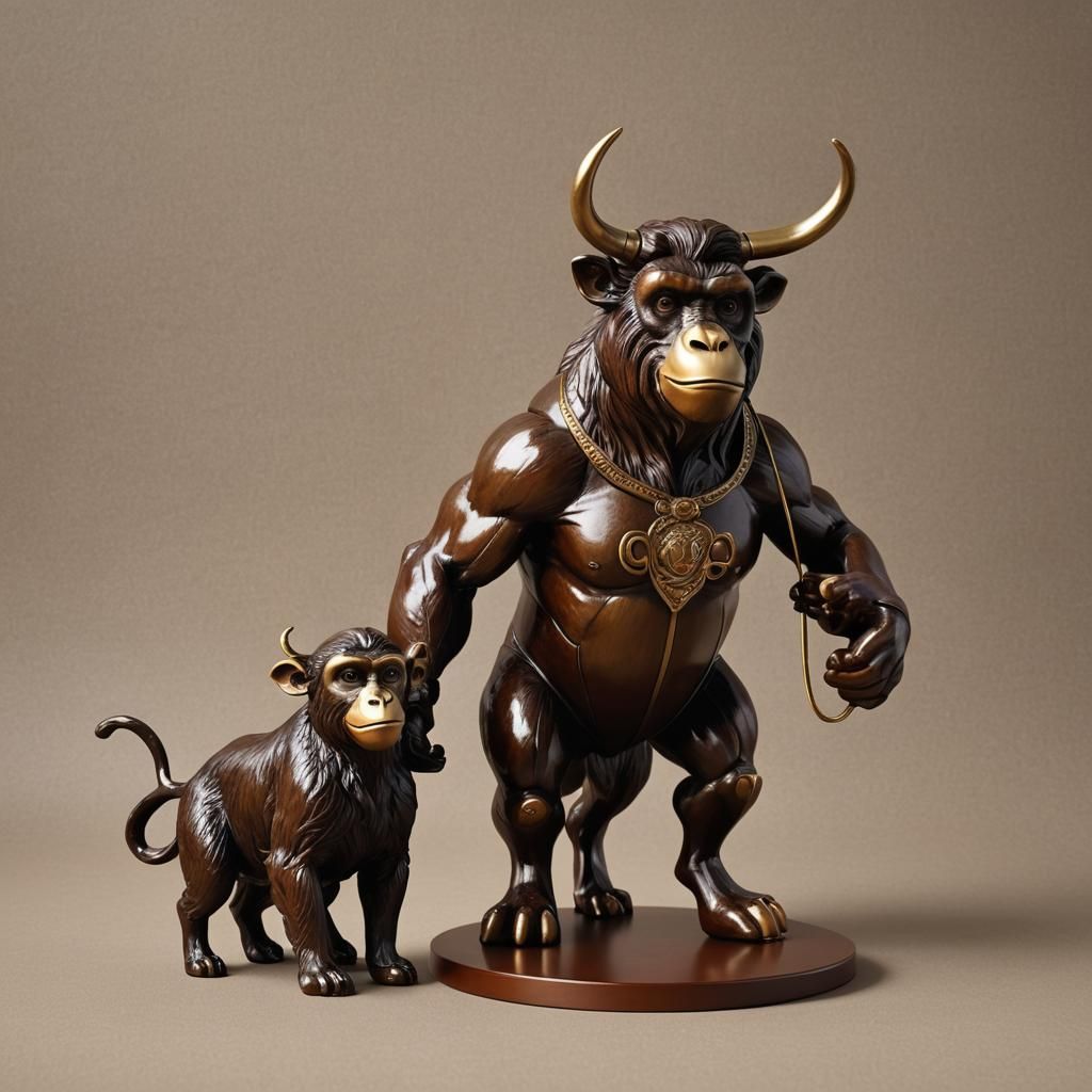 Bull and Monkey Companions in GameStop, Digital Art