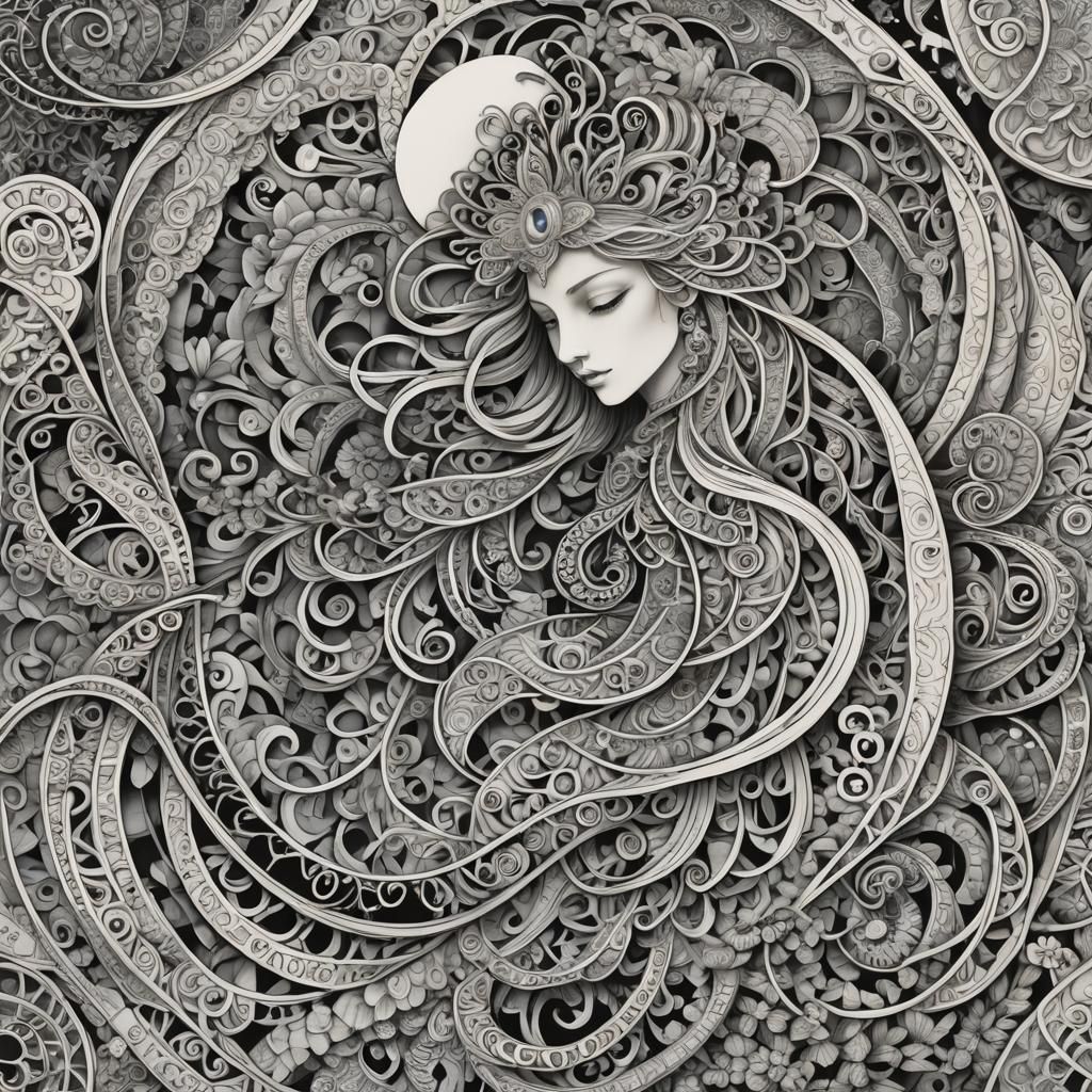 Mythical Zentangle Realm: An Intricate Visual Story