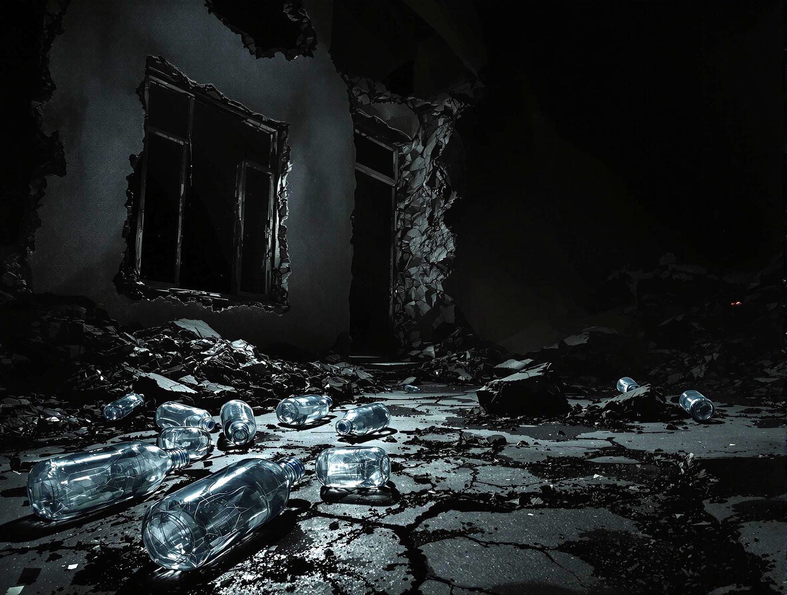 War-Torn Gaza Landscape Under Inky Blackness