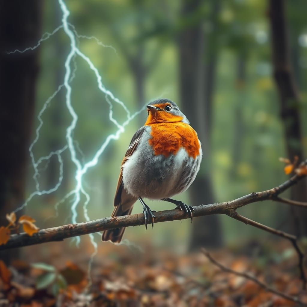 Robin in Thunder Forest Double Exposure
