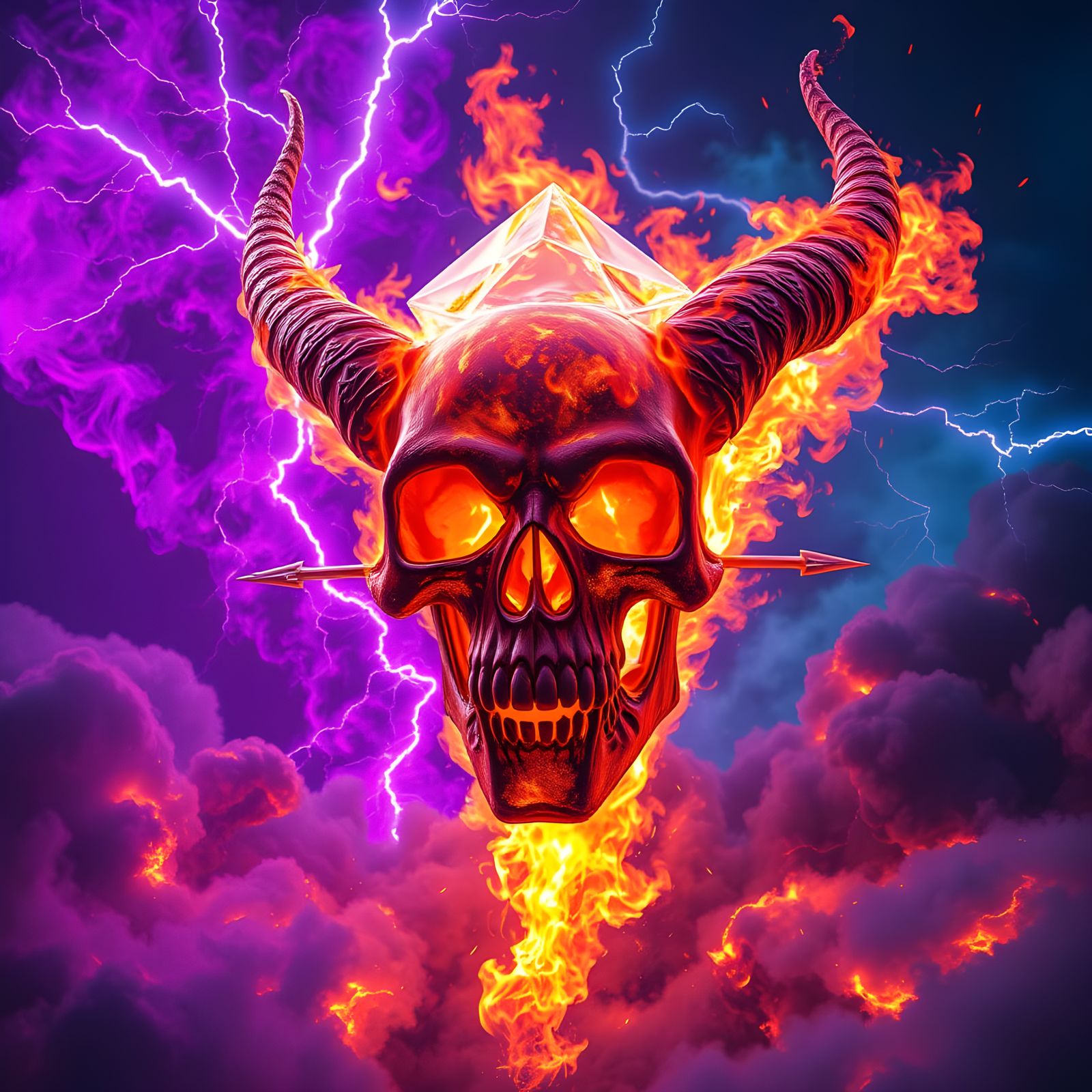 Infernal Crystal Skull Demon in Fiery Tornado