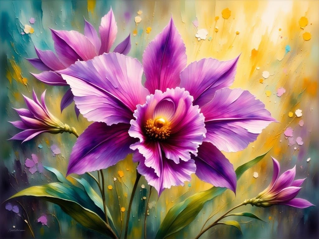 Vibrant Orchid in Impasto Style with Soft Glazing