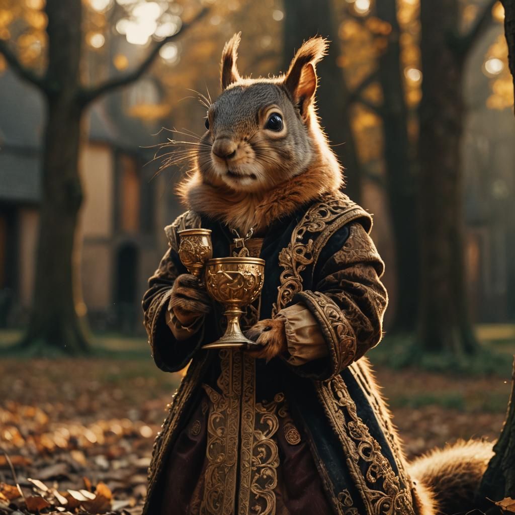 Squirrel in Shakespearean Costume as Baroque Painting