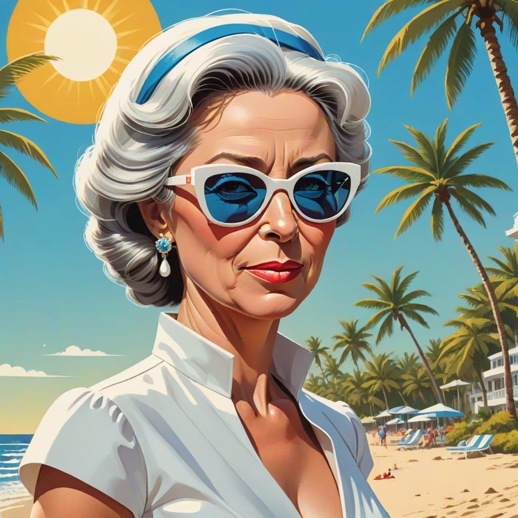 Satirical Princess Margaret in Beachy Caricature