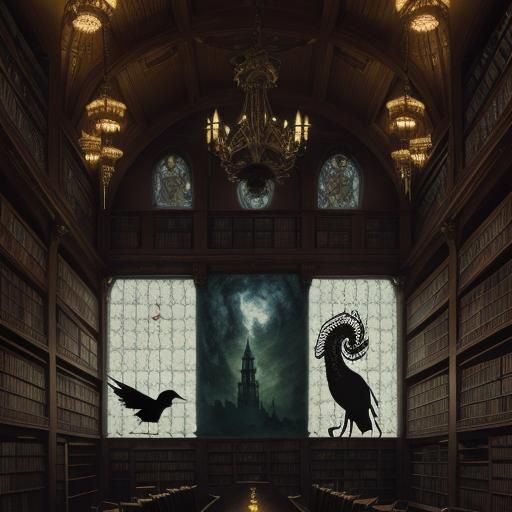 Octopus Seahorse Professors in Dark Academia Library