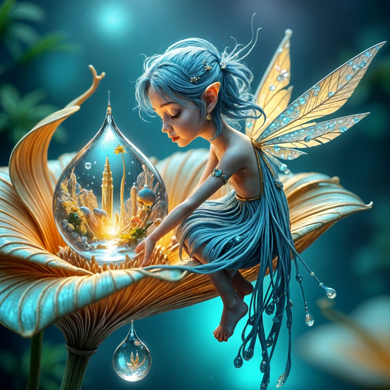 Blue Water Fairy Gazing into Atlantis Dewdrop