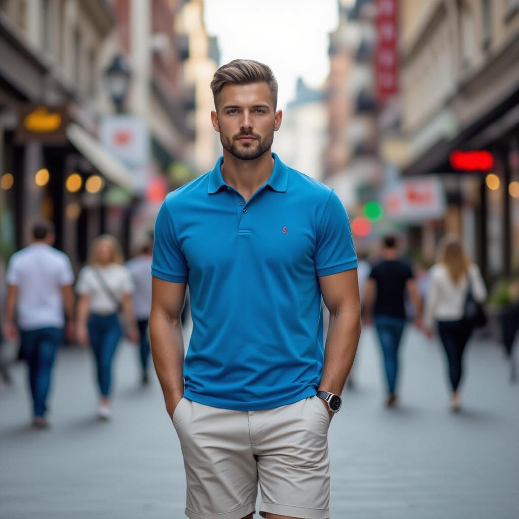 Slavic Man in Cityscape: Photorealistic Urban Style