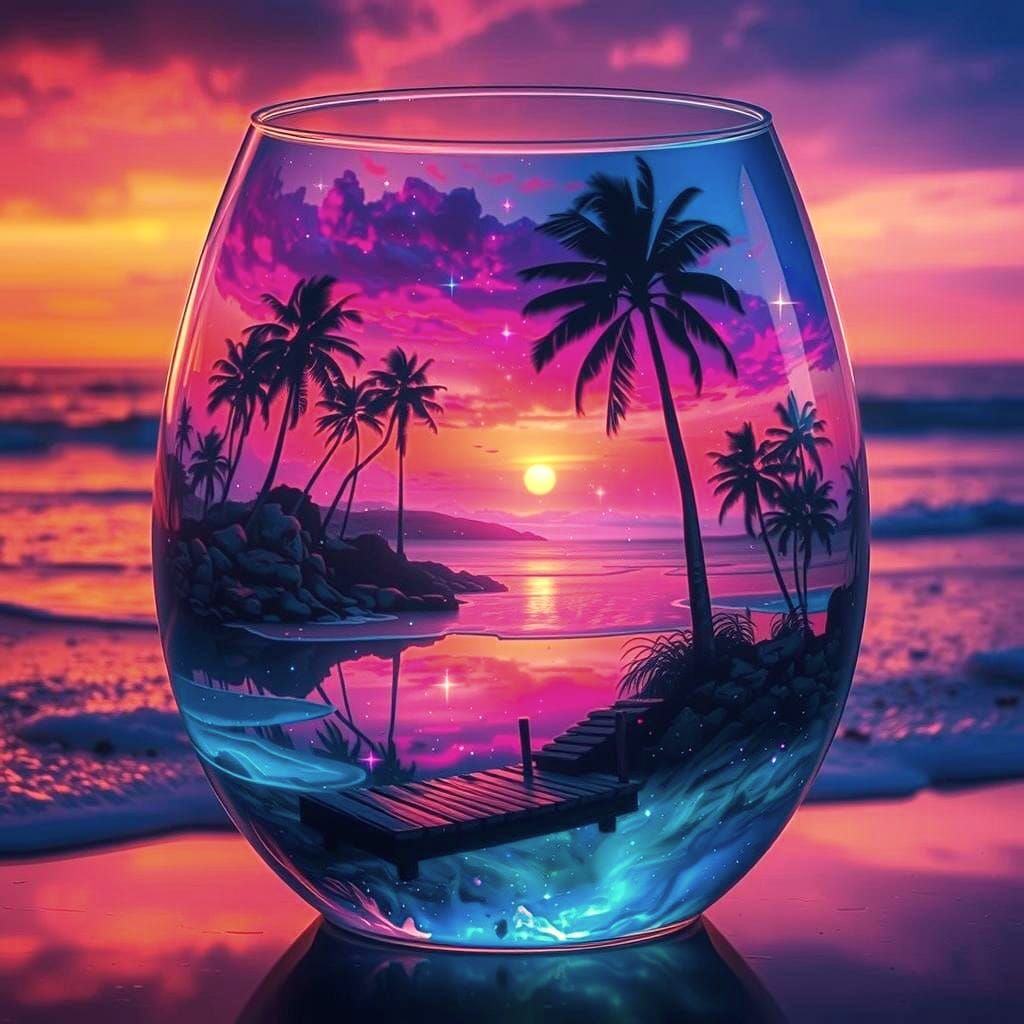 Surreal Beach Tropical Sunset Glass