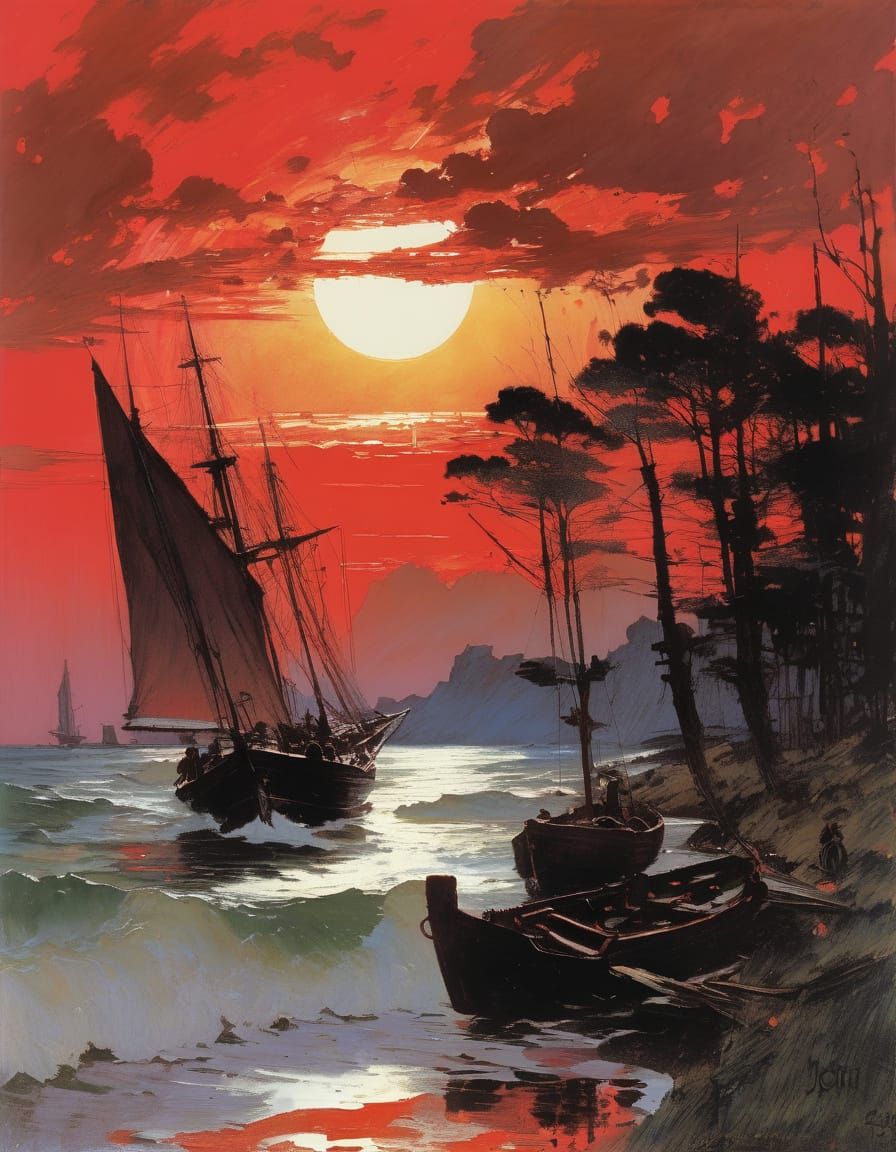Red Sky at Night: A Classical Seascape
